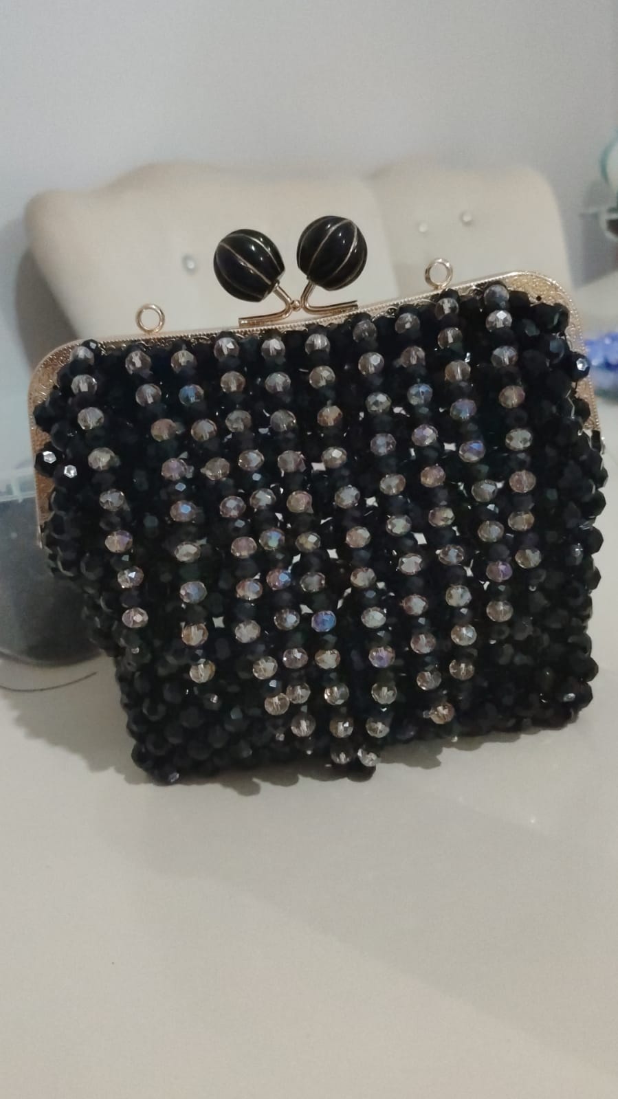 Siyah Gümüş Kristal Clutch